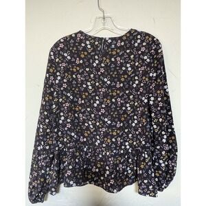 Barbour Women's Amelda Peasant‎ Blouse 6 Navy Blue Floral Long Slv Ruffle Bottom